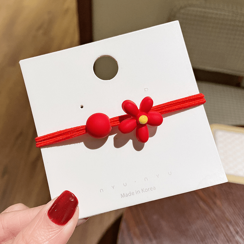 Red Hair Tie Bow Heart Decor Hair Rope Elastic Ponytail Holder