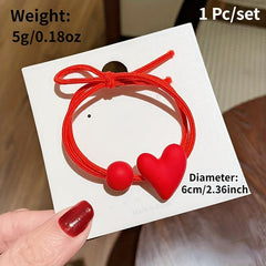 Red Hair Tie Bow Heart Decor Hair Rope Elastic Ponytail Holder