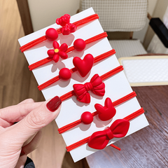 Red Hair Tie Bow Heart Decor Hair Rope Elastic Ponytail Holder