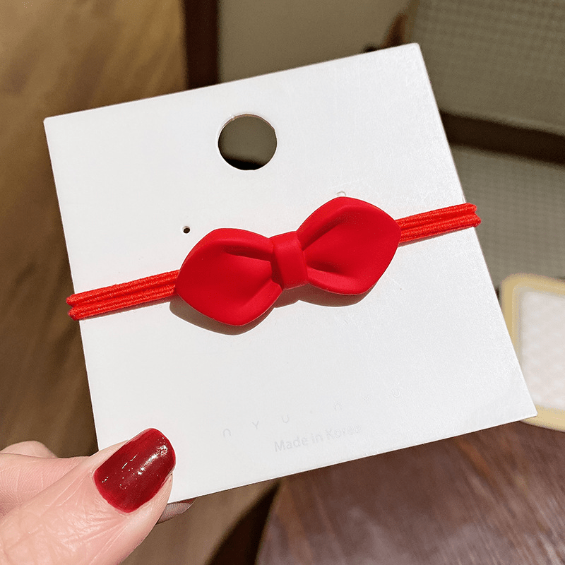 Red Hair Tie Bow Heart Decor Hair Rope Elastic Ponytail Holder