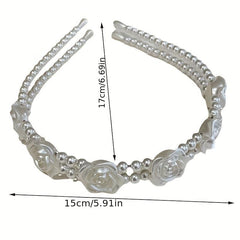 Faux Pearl Hair Band Resin Flower Headband Double Layered Headdress