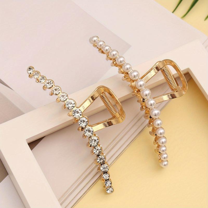 Rhinestone Pearl Hair Claw Jewelry Accessories Women