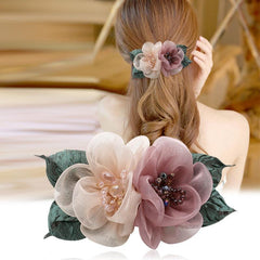 Vintage Fabric Flower Barrette Hair Clip for Women