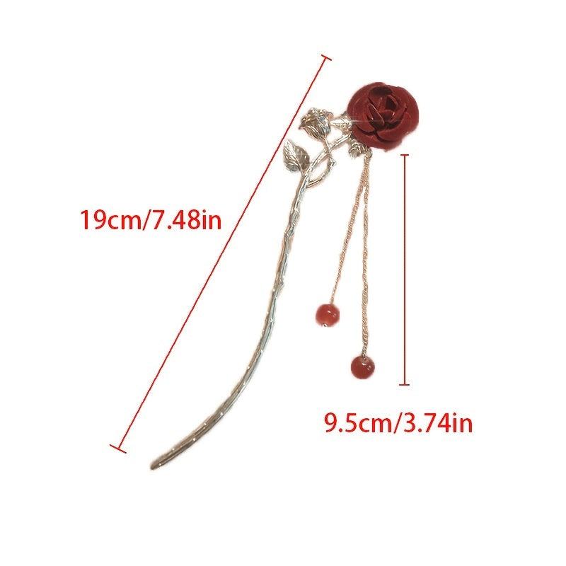 Rose & Tassel Hair Pin Bun Holder Bridal Wedding Headwear
