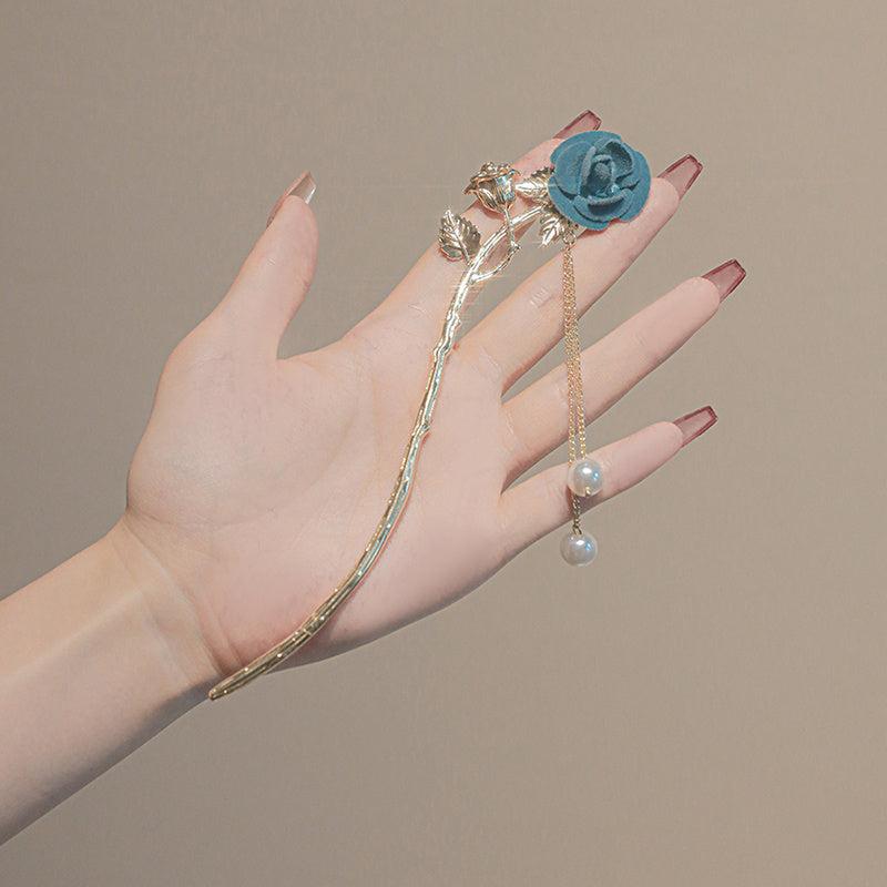 Rose & Tassel Hair Pin Bun Holder Bridal Wedding Headwear