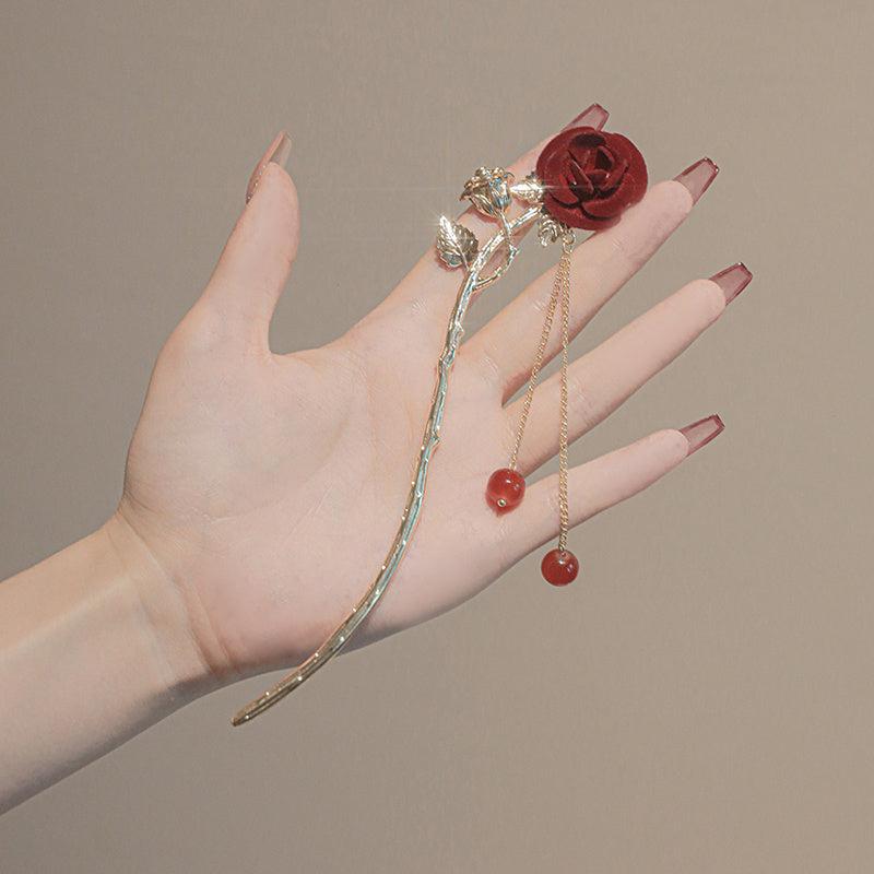 Rose & Tassel Hair Pin Bun Holder Bridal Wedding Headwear
