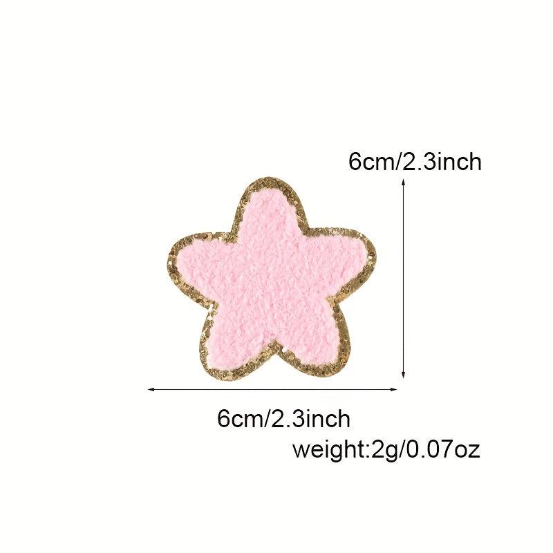 5pcs Chenille Embroidery Patches Pentagram Bow Flower Iron on Stickers