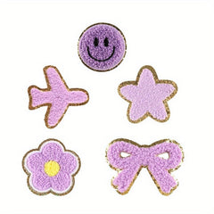 5pcs Chenille Embroidery Patches Pentagram Bow Flower Iron on Stickers