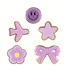 5pcs Chenille Embroidery Patches Pentagram Bow Flower Iron on Stickers