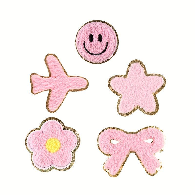 5pcs Chenille Embroidery Patches Pentagram Bow Flower Iron on Stickers