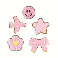 5pcs Chenille Embroidery Patches Pentagram Bow Flower Iron on Stickers