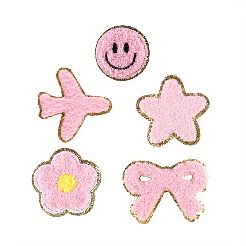 5pcs Chenille Embroidery Patches Pentagram Bow Flower Iron on Stickers
