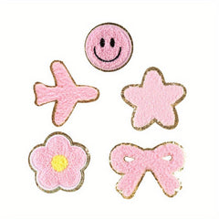 5pcs Chenille Embroidery Patches Pentagram Bow Flower Iron on Stickers