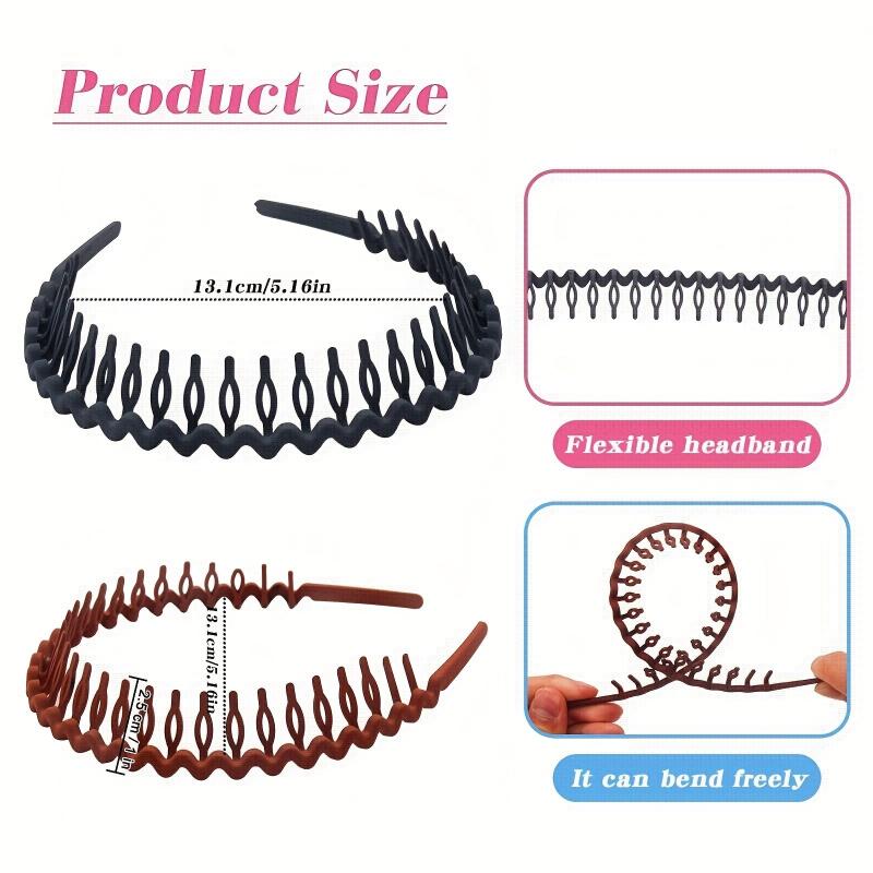 6pcs Solid Teeth Headband Wavy Nonslip Hair Band Sweet Headdress