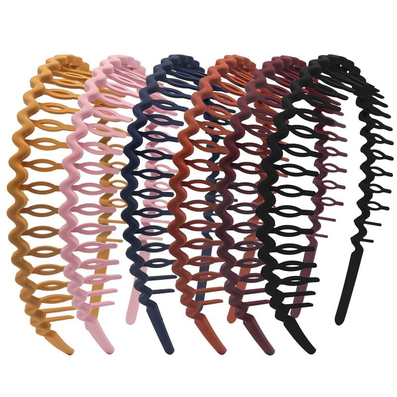 6pcs Solid Teeth Headband Wavy Nonslip Hair Band Sweet Headdress