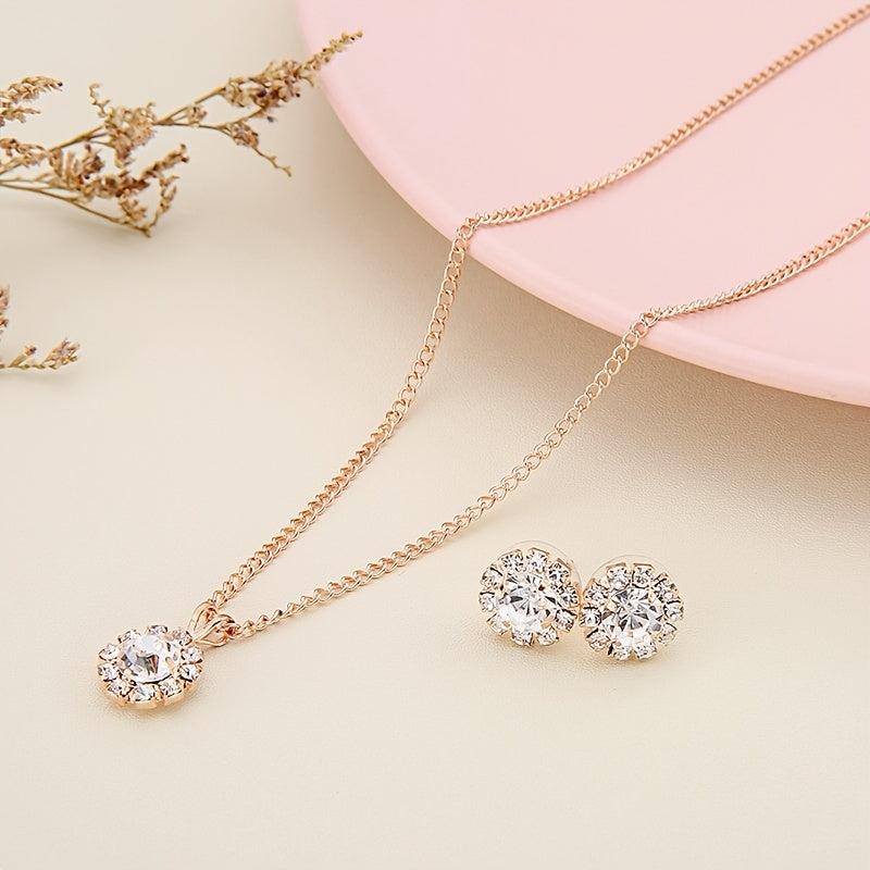 Crystal Jewelry Set Hair Comb Necklace Earrings
