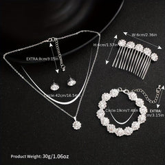 Crystal Jewelry Set Hair Comb Necklace Earrings