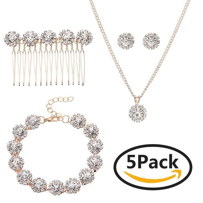 Crystal Jewelry Set Hair Comb Necklace Earrings