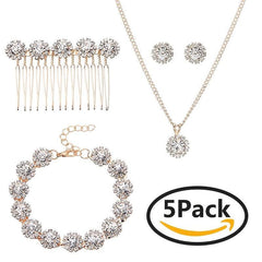 Crystal Jewelry Set Hair Comb Necklace Earrings