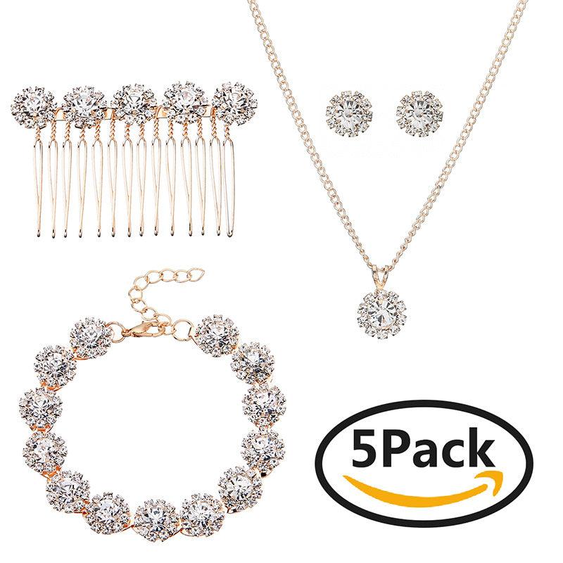 Crystal Jewelry Set Hair Comb Necklace Earrings