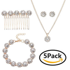 Crystal Jewelry Set Hair Comb Necklace Earrings