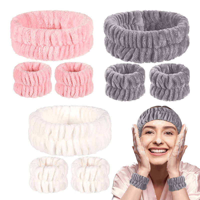 Soft Hairband Headband & Wristband Set for Makeup and Washing