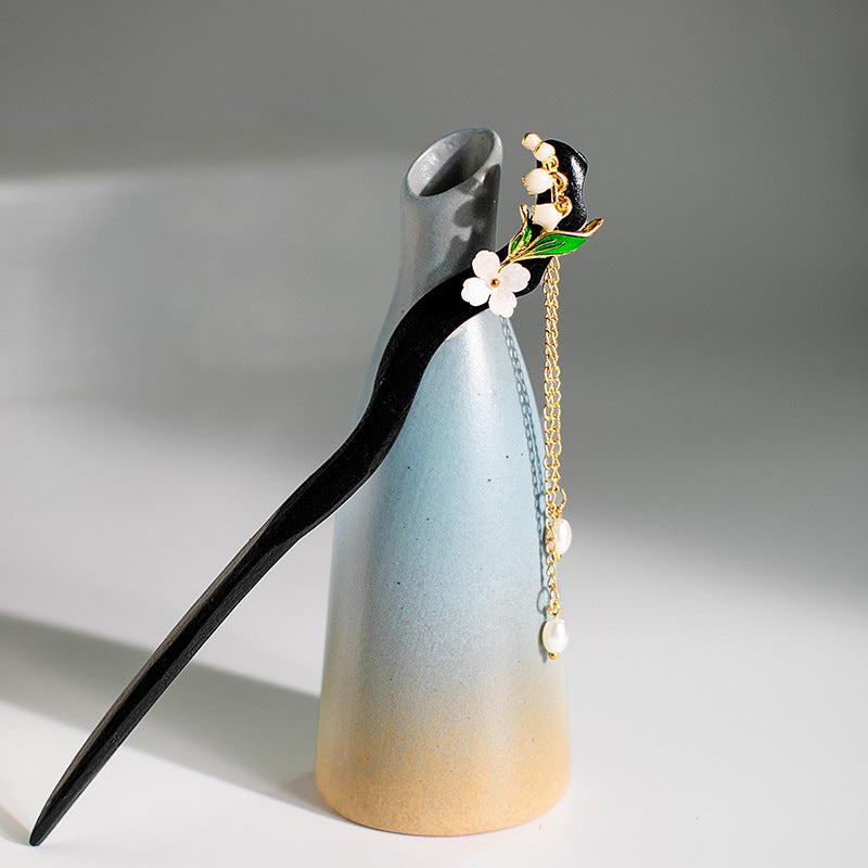 Wooden Hairpin Flower Hair Stick With Pendant Chinese Style Hair Accessories