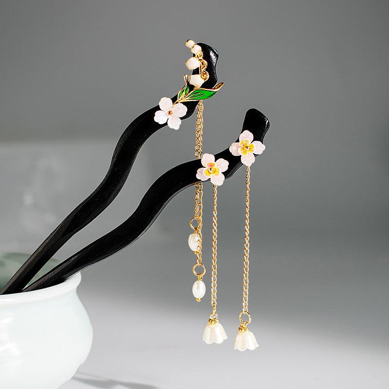 Wooden Hairpin Flower Hair Stick With Pendant Chinese Style Hair Accessories