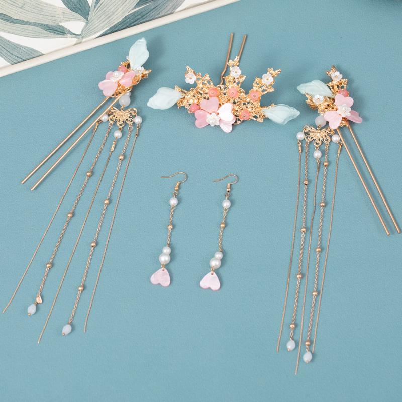 Ancient Style Flower Headdress Set Hairpin Earrings Women's Hair Accessories