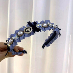 Vintage Faux Pearl Crystal Headband Crinkle Head Hoop Hair Accessories