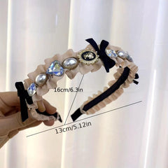 Vintage Faux Pearl Crystal Headband Crinkle Head Hoop Hair Accessories
