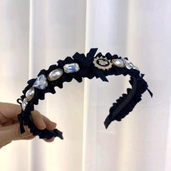 Vintage Faux Pearl Crystal Headband Crinkle Head Hoop Hair Accessories