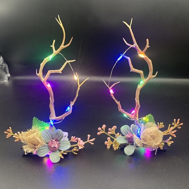LED Christmas Hair Clips Branches Hair Pins Floral Mushroom Colorful Headpiece