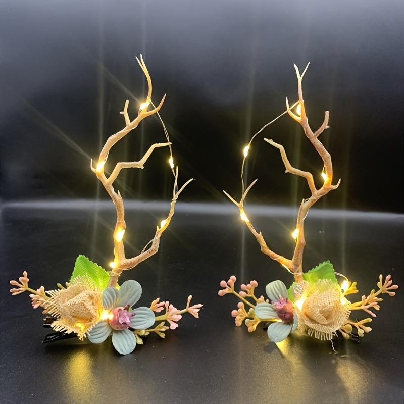 LED Christmas Hair Clips Branches Hair Pins Floral Mushroom Colorful Headpiece