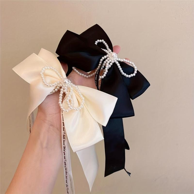 Vintage Ribbon Bow Hair Clip French Barrette With Tassel
