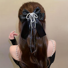 Vintage Ribbon Bow Hair Clip French Barrette With Tassel