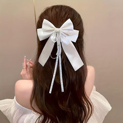 Vintage Ribbon Bow Hair Clip French Barrette With Tassel