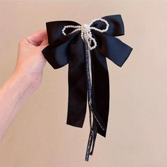 Vintage Ribbon Bow Hair Clip French Barrette With Tassel