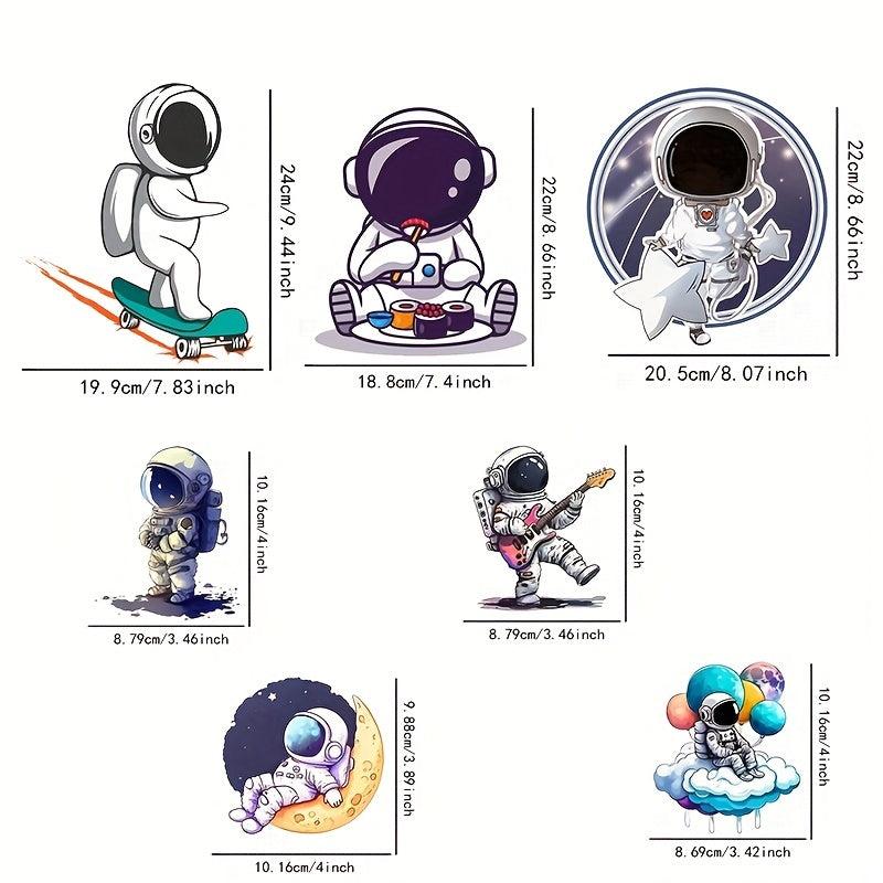 7pcs Cartoon Astronaut Iron-on Patches for T-shirt Hats Backpacks