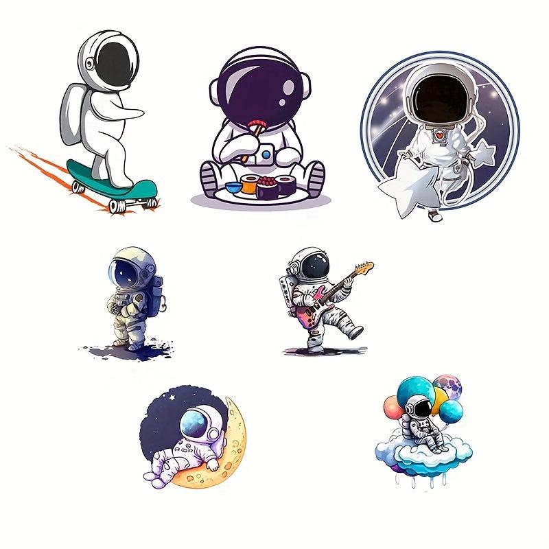 7pcs Cartoon Astronaut Iron-on Patches for T-shirt Hats Backpacks