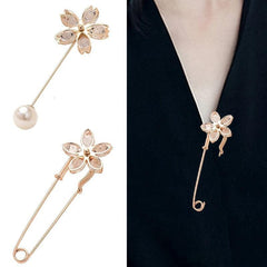 4pcs Faux Pearl Brooch Pins Sweater Shawl Jeans Clips Rhinestones Collar Safety