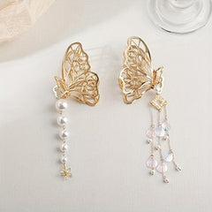 Butterfly Hair Claw Clip with Faux Pearl Tassel Hairgrip
