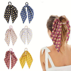 6pcs Long Streamer Hairband Flower Crackle Pastoral Hair Rope For Women Female