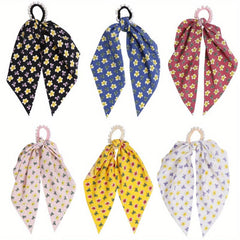 6pcs Long Streamer Hairband Flower Crackle Pastoral Hair Rope For Women Female