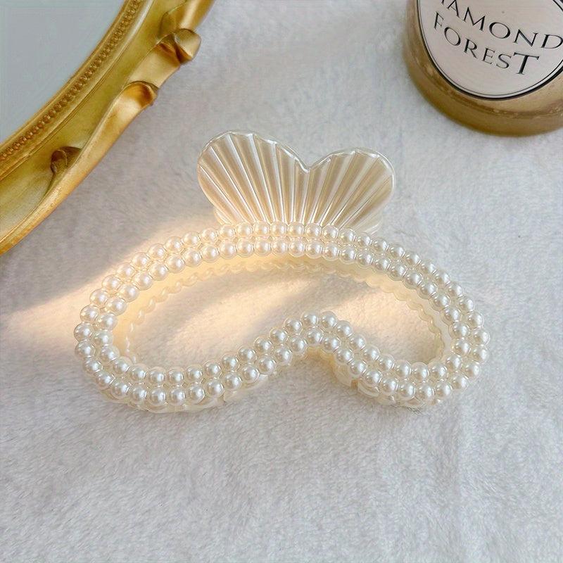 Faux Pearl Heart Hair Claw Clip Hair Pin Strong Hold Hair Accessories