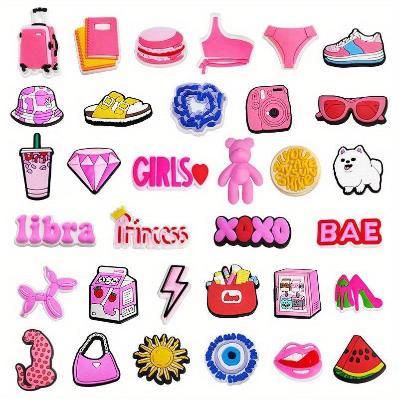 33pcs Pink Y2k Shoe Charms Set DIY Sandals Clogs Decoration Accessories