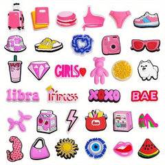 33pcs Pink Y2k Shoe Charms Set DIY Sandals Clogs Decoration Accessories
