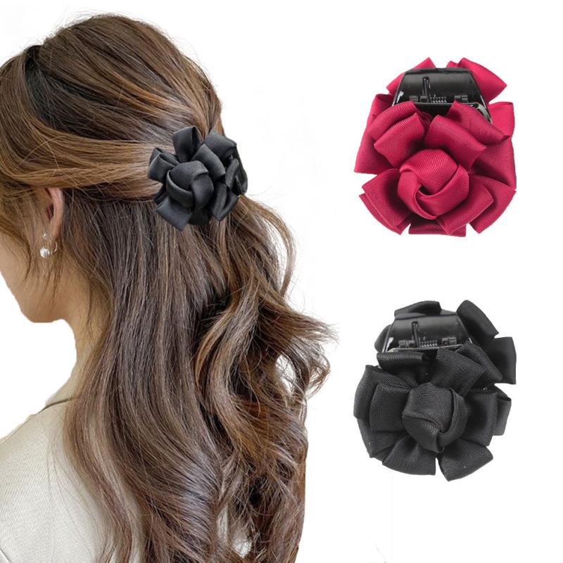 Women's Retro Fabric Flower Hair Claw Ponytail Clip