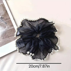 Large Organza Scrunchies Hair Tie with Faux Pearl Brim