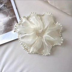 Large Organza Scrunchies Hair Tie with Faux Pearl Brim